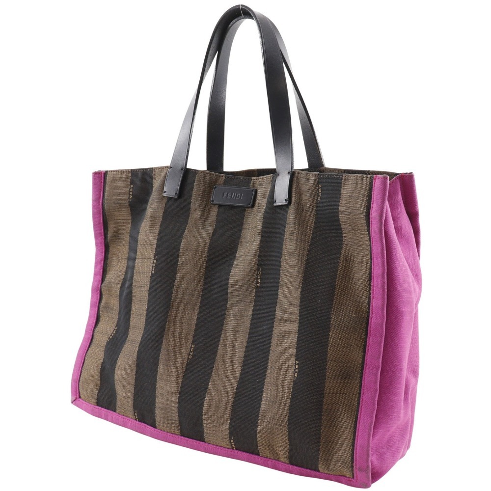 FENDI フェンディ トートバッグ ペカン柄 8BH252 ハンドバッグ ナイロンキャンバス 茶/ピンク レディース【S211124649】中古