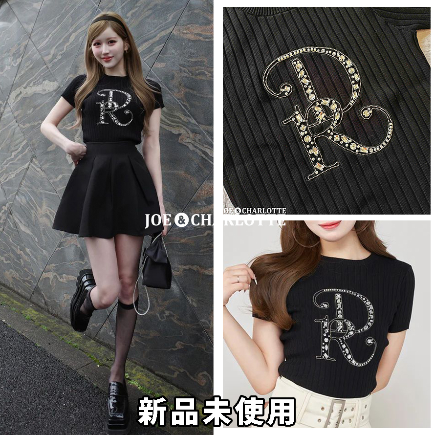 ダーリッチ darich DRビジューリブニットトップス ブラック BLK ダーリッチ darich DRビジューリブニットトップス ブラック BLK