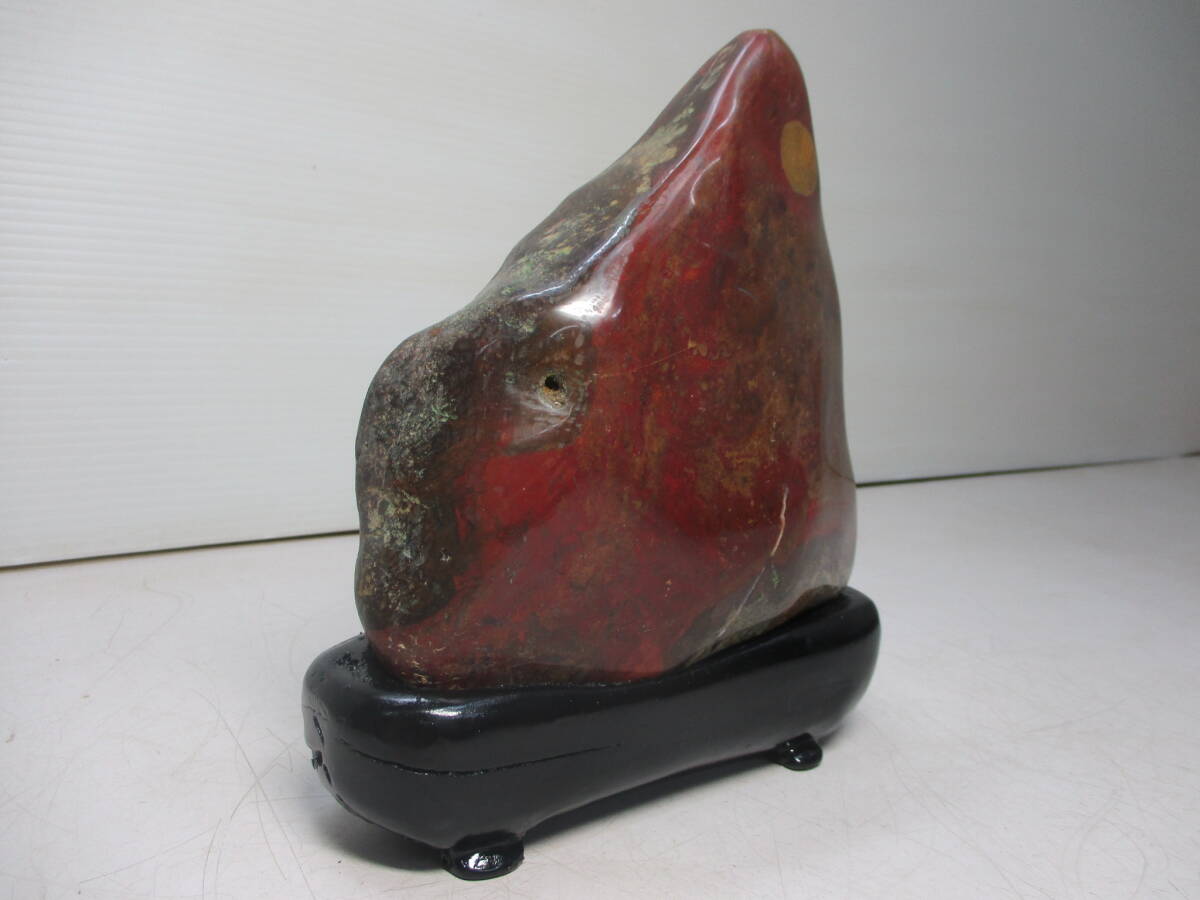 美石　錦石 美石 水石 錦石 月見 にしき石 青森県下北産 台座付き ジャスパー