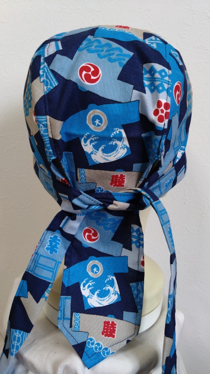 ★バンダナキャップ★ハンドメイド　和柄　祭り　法被　はっぴ　紺
