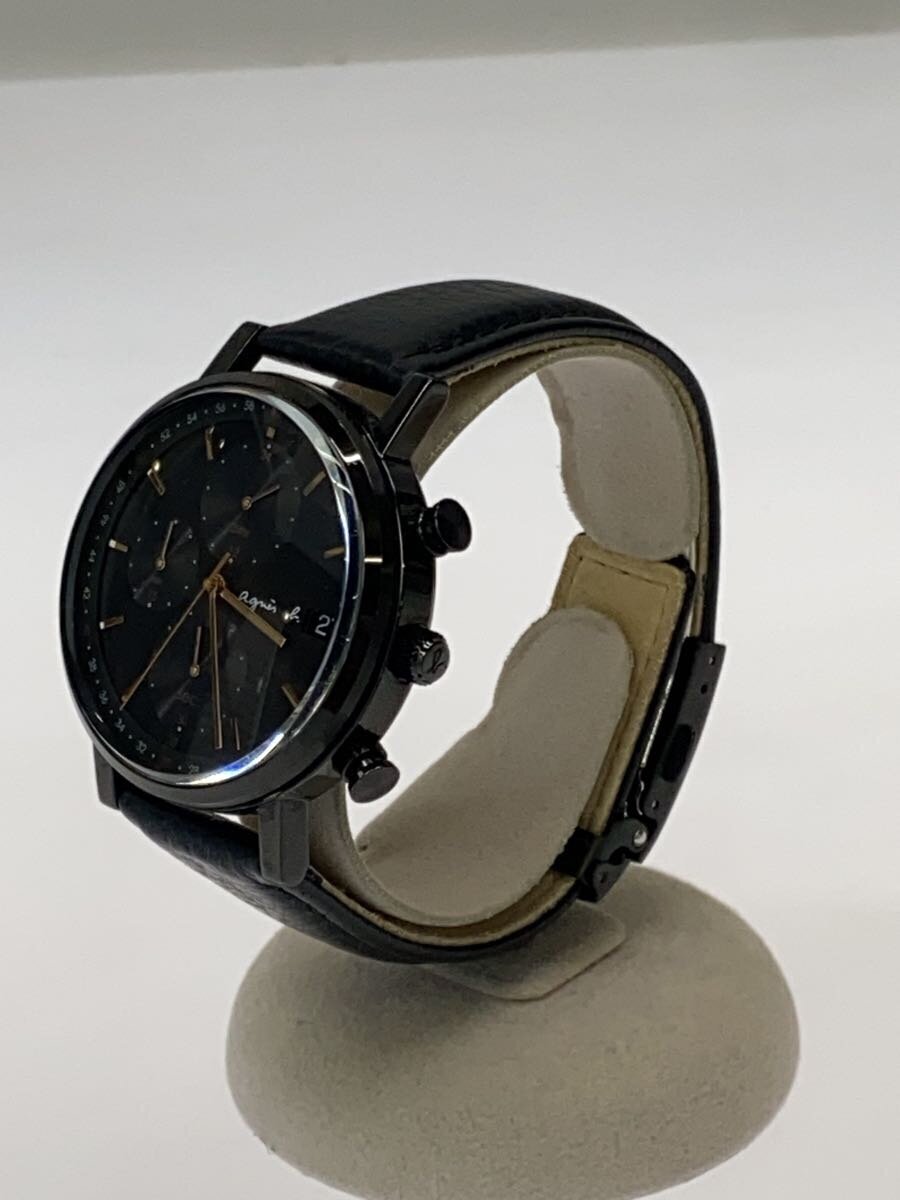 agnes b.◆ソーラー腕時計/アナログ/レザー/BLK/BLK/SS/VR43-KNG0