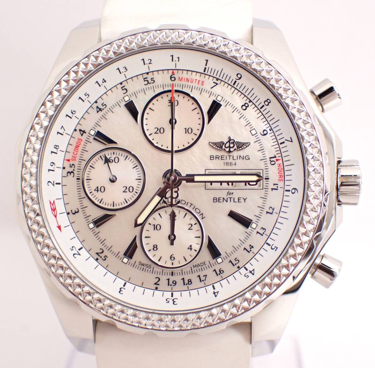 新品仕上げ済 BREITLING(ブライトリング) ベントレーGT A13362 SS/ラバー AT 自動巻き ホワイトシェル盤 ホワイトラバー 白 メンズ