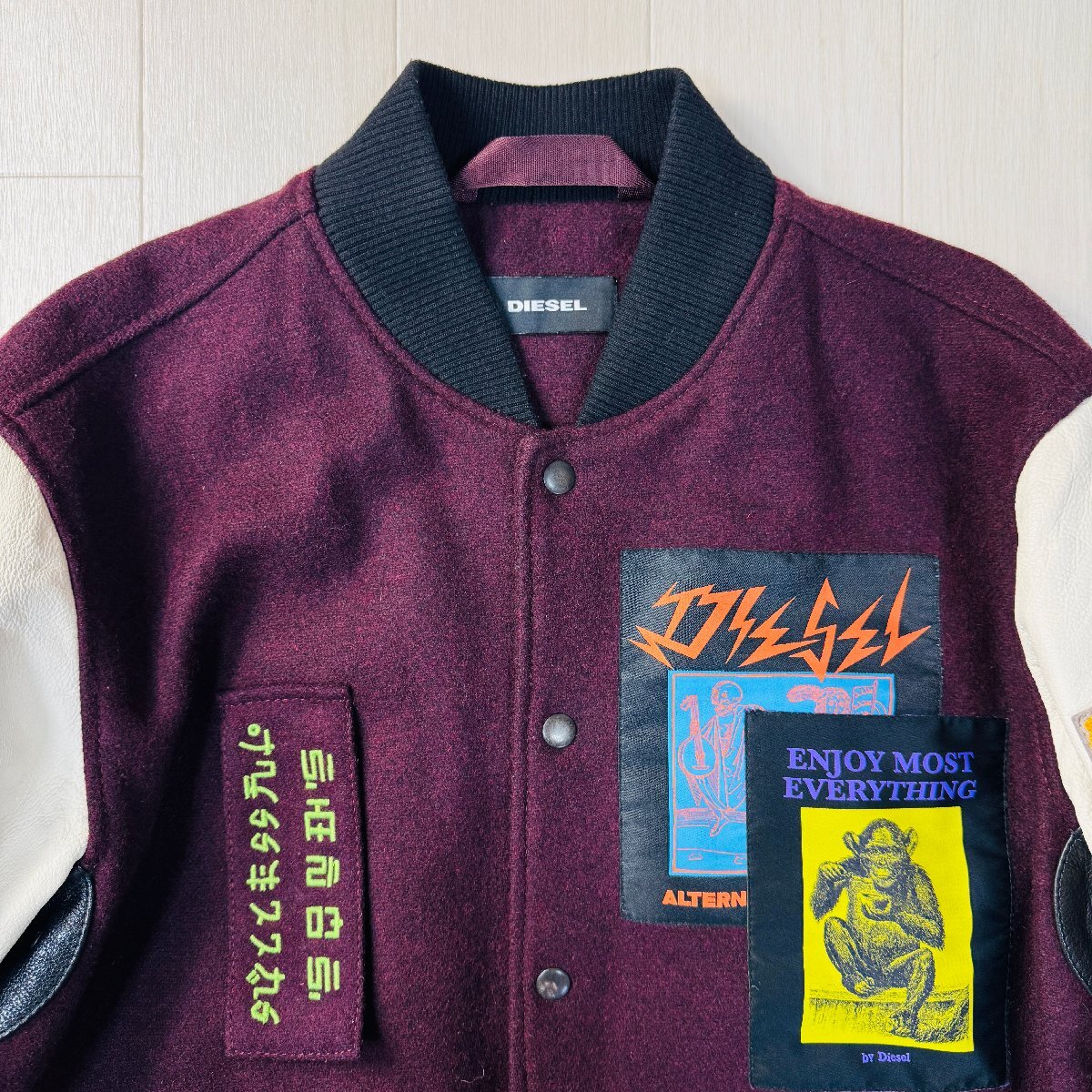 美品/M-L相当☆ディーゼル/DIESEL 袖レザー 牛革 メルトンウール 美品/M-L相当☆ディーゼル/DIESEL 袖レザー 牛革 メルトンウール