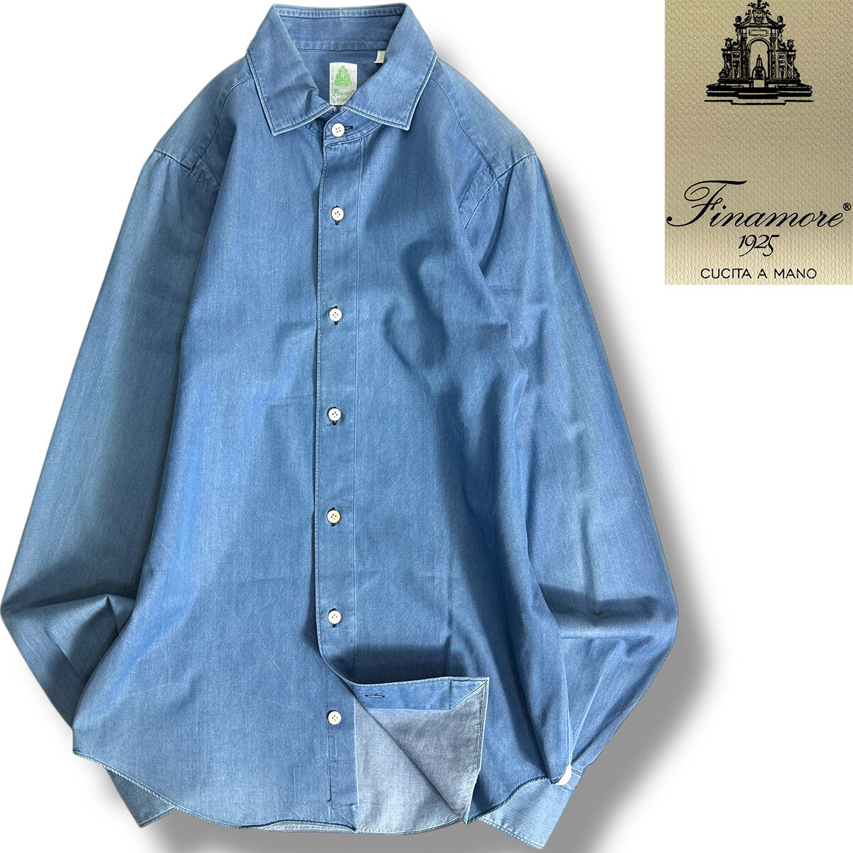 J3084 美品 フィナモレ ストレッチシャンブレーシャツ J3084 美品 フィナモレ ストレッチシャンブレーシャツ