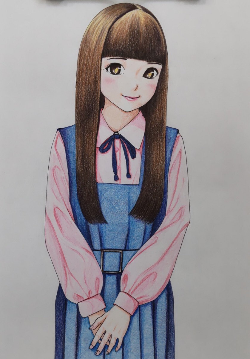 手描きイラスト 色鉛筆画 A4サイズ 制服ジャンパースカート 手描きイラスト 色鉛筆画 A4サイズ 制服ジャンパースカート
