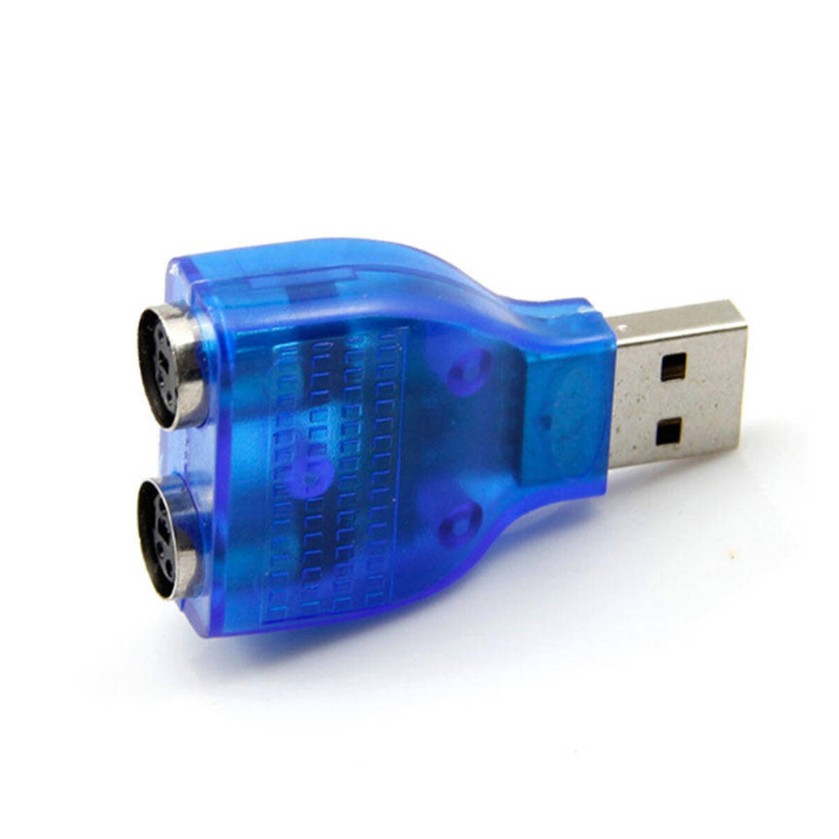 USB-PS2変換アダプター PS2toUSBプラグ ラウンドヘッドマウスキーボードインターフェイスコンバーター チップ付き ブルー ;J73;