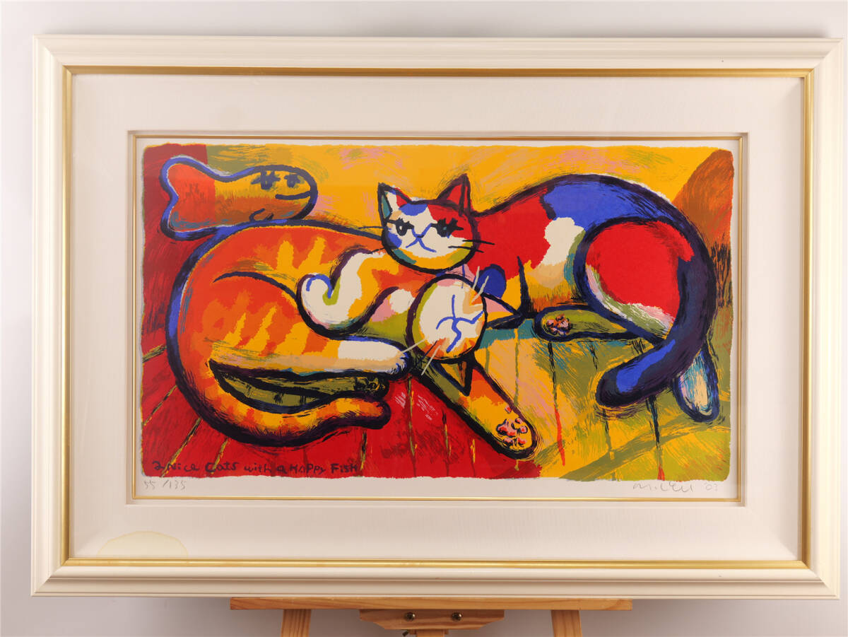 マイケル・ルー 「a nice cats with a happy fish」シルク マイケル・ルー 「a nice cats with a happy fish」シルク