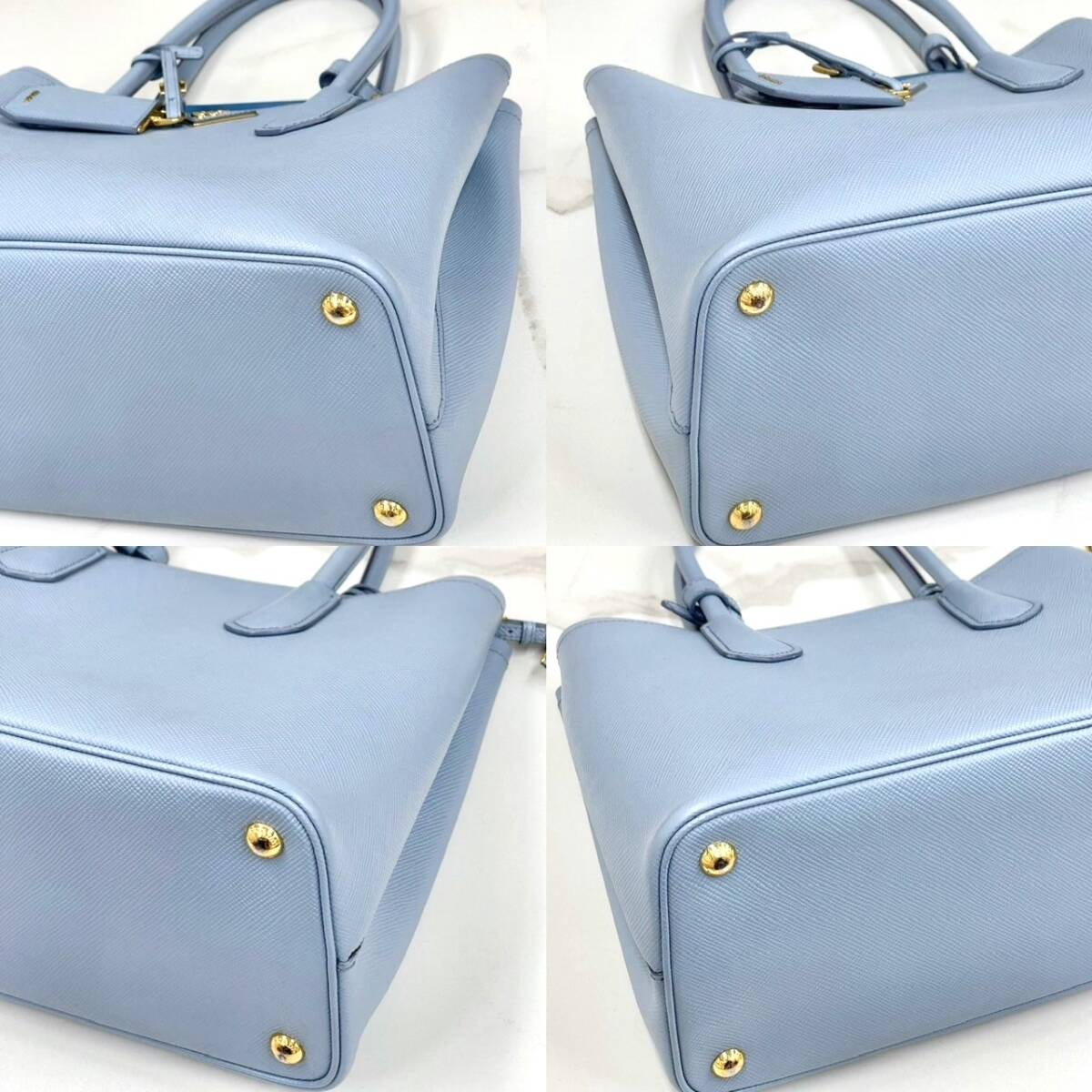 美品 プラダ サフィアーノキュイール ライトブルー 2way 美品 プラダ サフィアーノキュイール ライトブルー 2way
