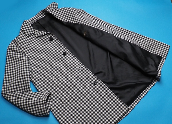 新品定価5.8万円 COMME CA MEN コムサメン 春先最旬 ギンガムチェック ステンカラー スプリングコートL黒(05) 17MB01_画像2
