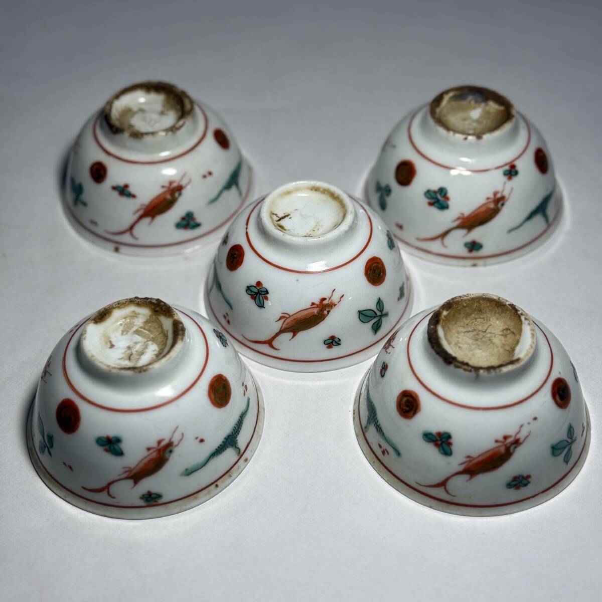 茂蔵】中国古陶磁コレクター旧蔵品 南京赤絵 煎茶碗五客揃い 景