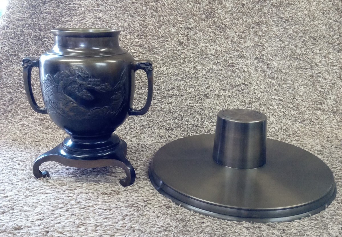 未使用品 薄端 銅製 池坊 共耳山水 伝統工芸品 水盤 花器 花道具 未使用品 薄端 銅製 池坊 共耳山水 伝統工芸品 水盤 花器 花道具