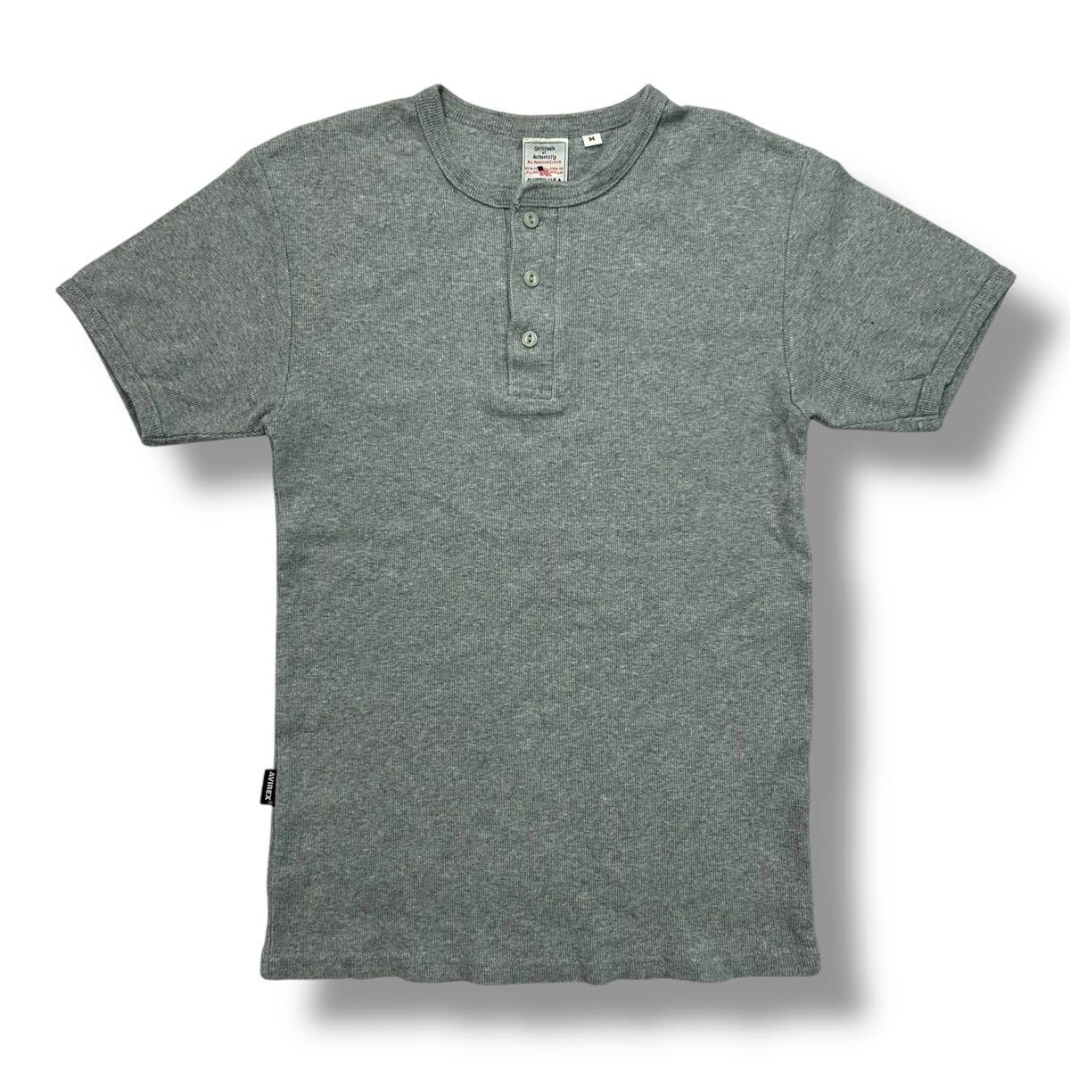 AVIREX アビレックス 半袖Tシャツ 半袖カットソー 無地 M グレー アメカジ ヘンリーネック ハーフボタン
