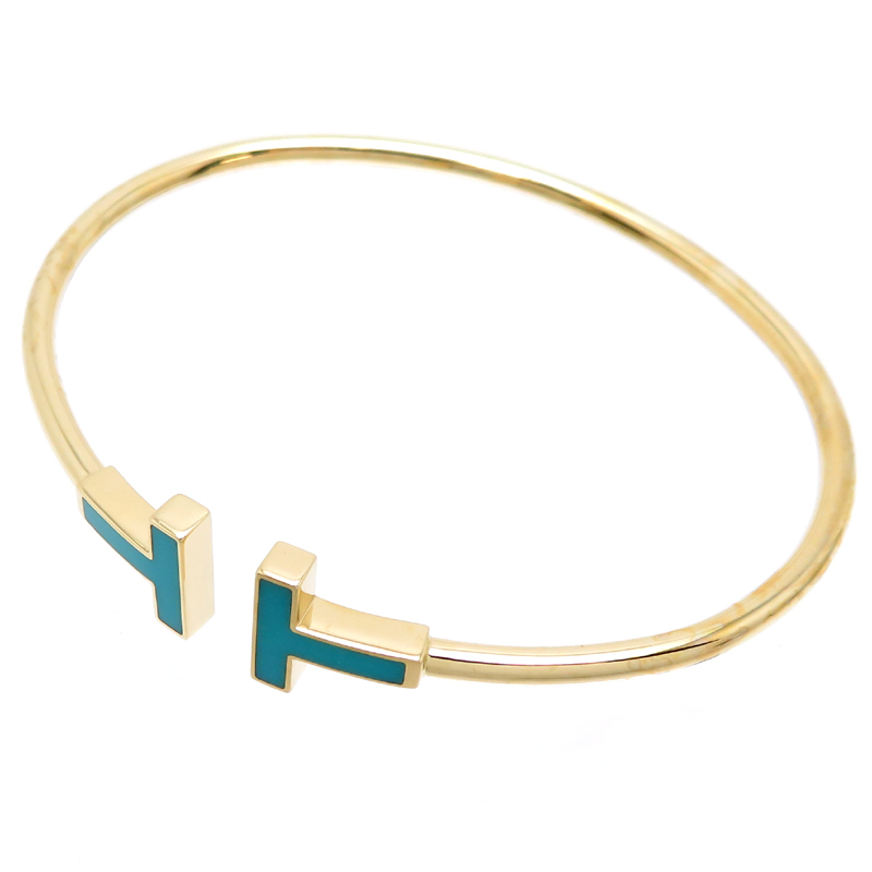 ［銀座店］TIFFANY&Co. ティファニー 64028863 T ターコイズ ワイヤー ブレスレット 750イエローゴールド レディース DH78703