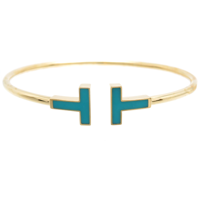 ［銀座店］TIFFANY&Co. ティファニー 64028863 T ターコイズ ワイヤー ブレスレット 750イエローゴールド レディース DH78703