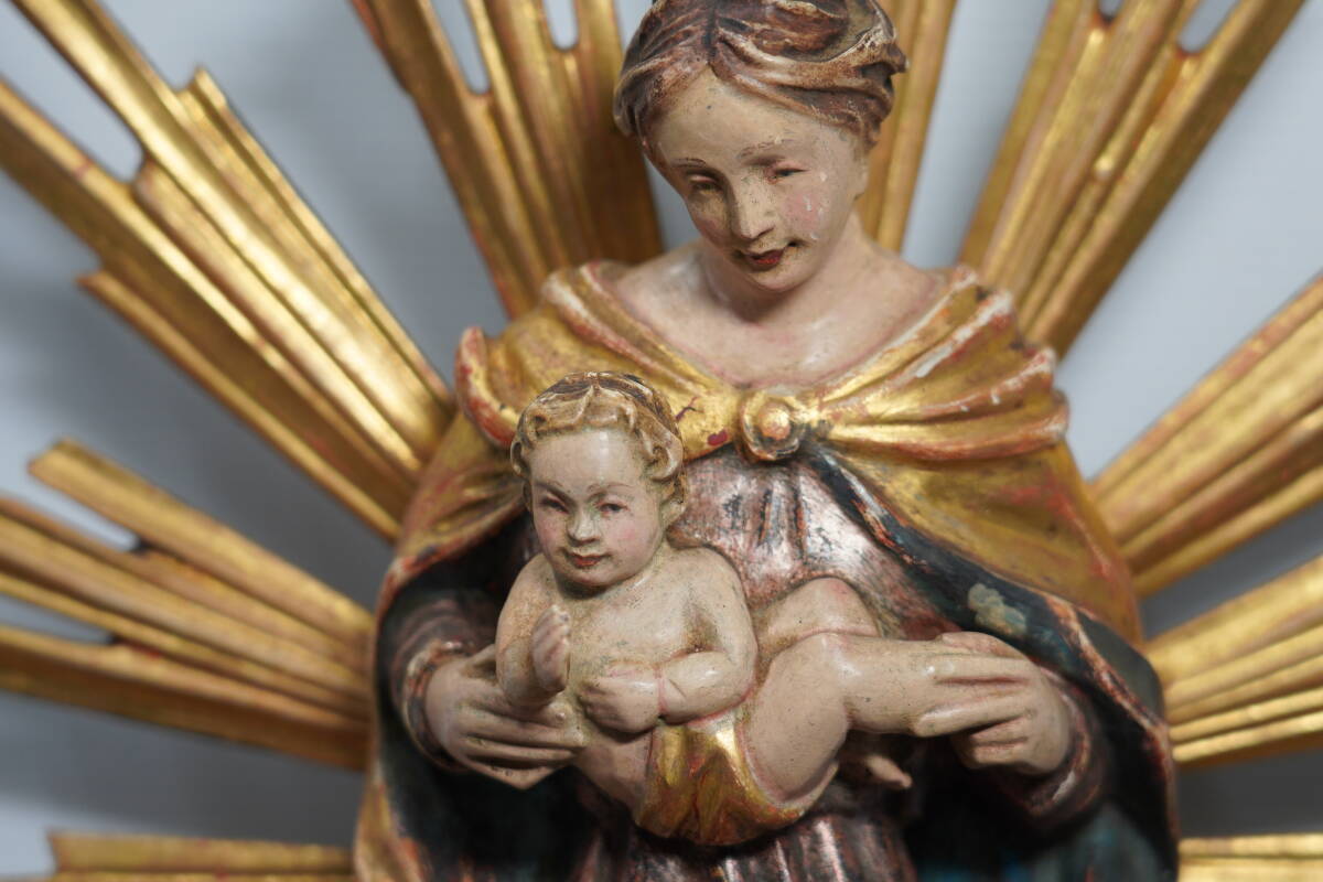☆アンティーク 西洋彫刻 木彫り 聖母マリア像 高さ約55cm ☆アンティーク 西洋彫刻 木彫り 聖母マリア像 高さ約55cm
