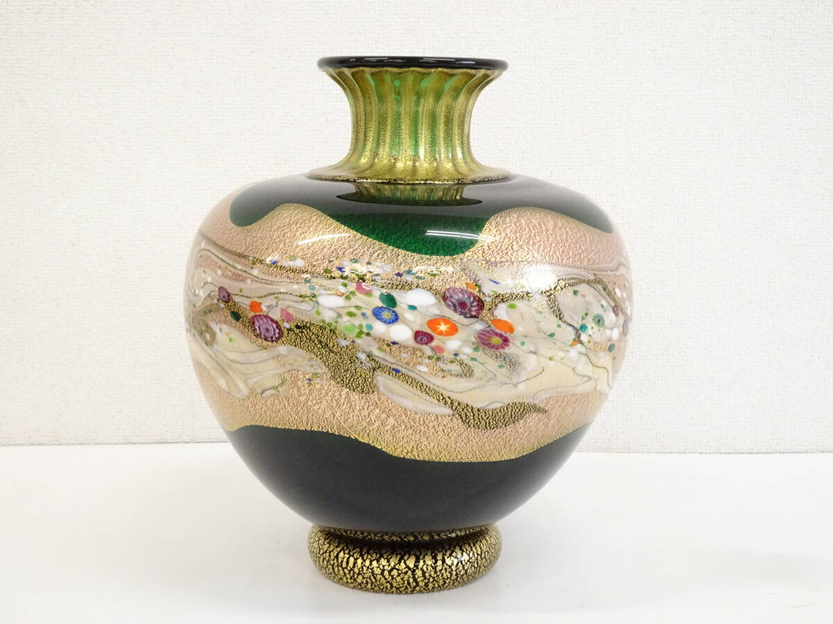 超大型作品 黒木国昭 金彩象嵌光琳花器(高さ34.8cm) 現代の 超大型作品 黒木国昭 金彩象嵌光琳花器(高さ34.8cm) 現代の