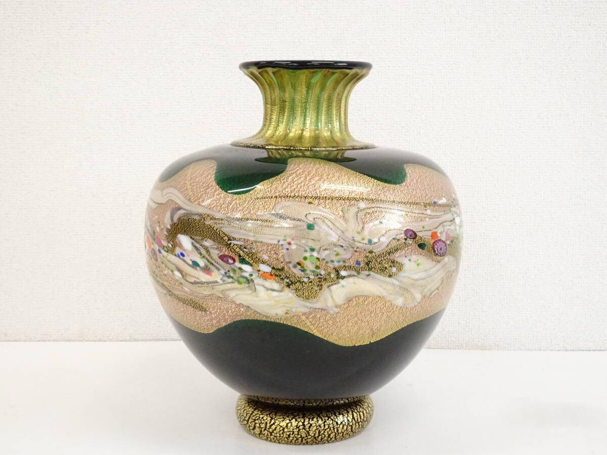 超大型作品 黒木国昭 金彩象嵌光琳花器(高さ34.8cm) 現代の 超大型作品 黒木国昭 金彩象嵌光琳花器(高さ34.8cm) 現代の