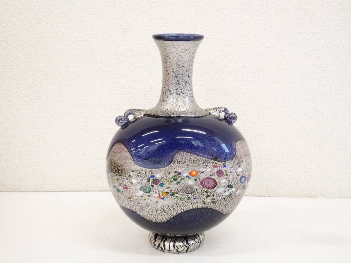 大型作品 黒木国昭 プラチナ象嵌光琳花器(高さ26.5cm) 現代の 大型作品 黒木国昭 プラチナ象嵌光琳花器(高さ26.5cm) 現代の