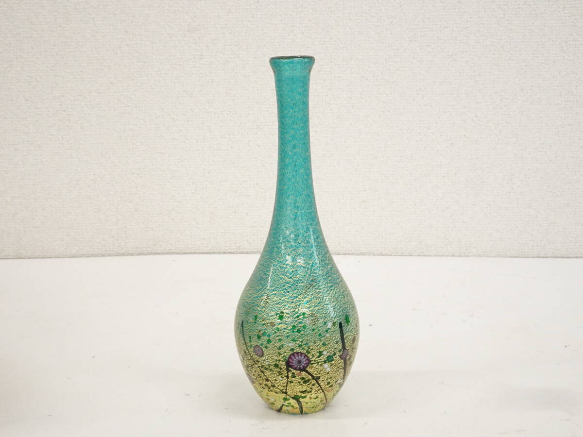 黒木国昭 手吹きガラス金彩象嵌琳派光琳花器(高さ25.2cm) 現代 黒木国昭 手吹きガラス金彩象嵌琳派光琳花器(高さ25.2cm) 現代