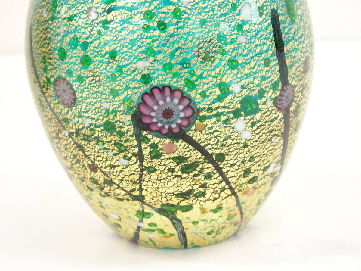 黒木国昭 手吹きガラス金彩象嵌琳派光琳花器(高さ25.2cm) 現代 黒木国昭 手吹きガラス金彩象嵌琳派光琳花器(高さ25.2cm) 現代