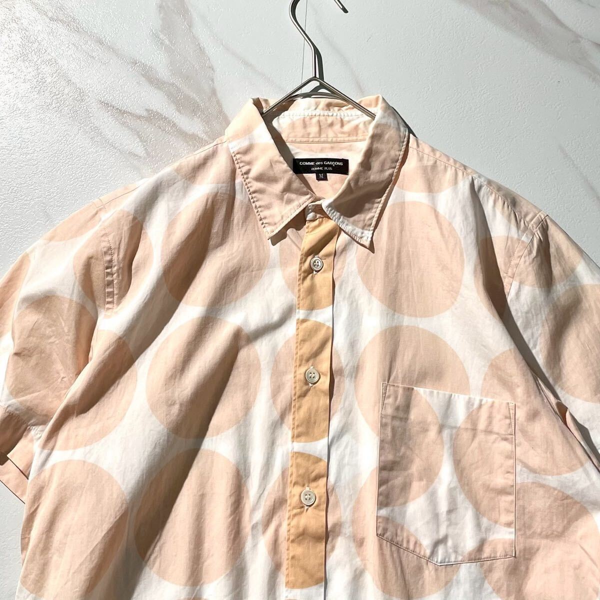 美品 01SS◆COMME des GARCONS HOMME PLUS 半袖シャツ ダブルフェイス期 インサイドアウト ドット オレンジ コムデギャルソンオムプリュス