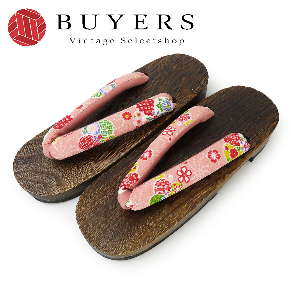 中古 下駄 未使用展示品 フリー ポリエステル 桐 ピンク系 マルチカラー 茶 浴衣用 古典桜 鹿の子 和裝 呉服 和服 きもの レディース 女性