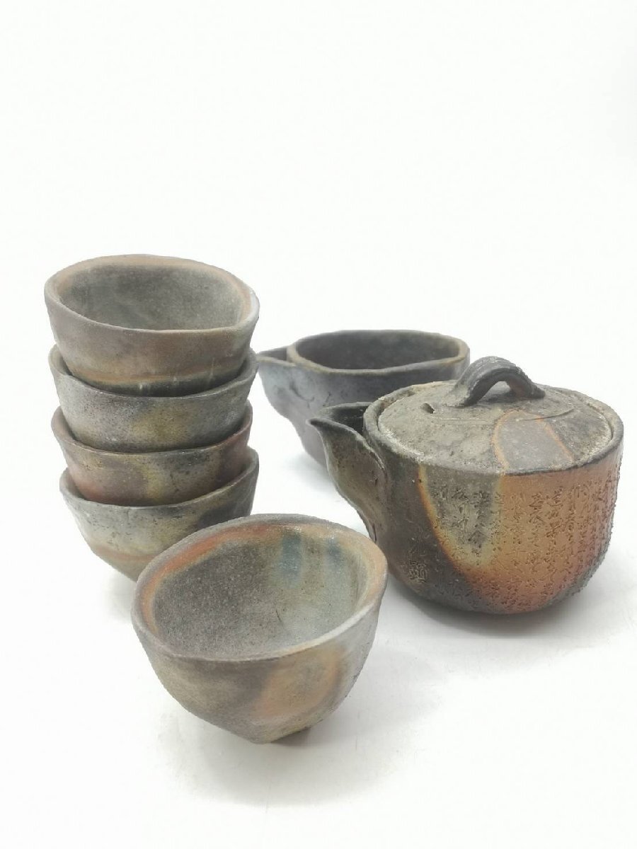 O 日幡 光顕 光顕人 備前 煎茶器 高砂彫 宝瓶 湯冷 茶碗 5客 共 O 日幡 光顕 光顕人 備前 煎茶器 高砂彫 宝瓶 湯冷 茶碗 5客 共