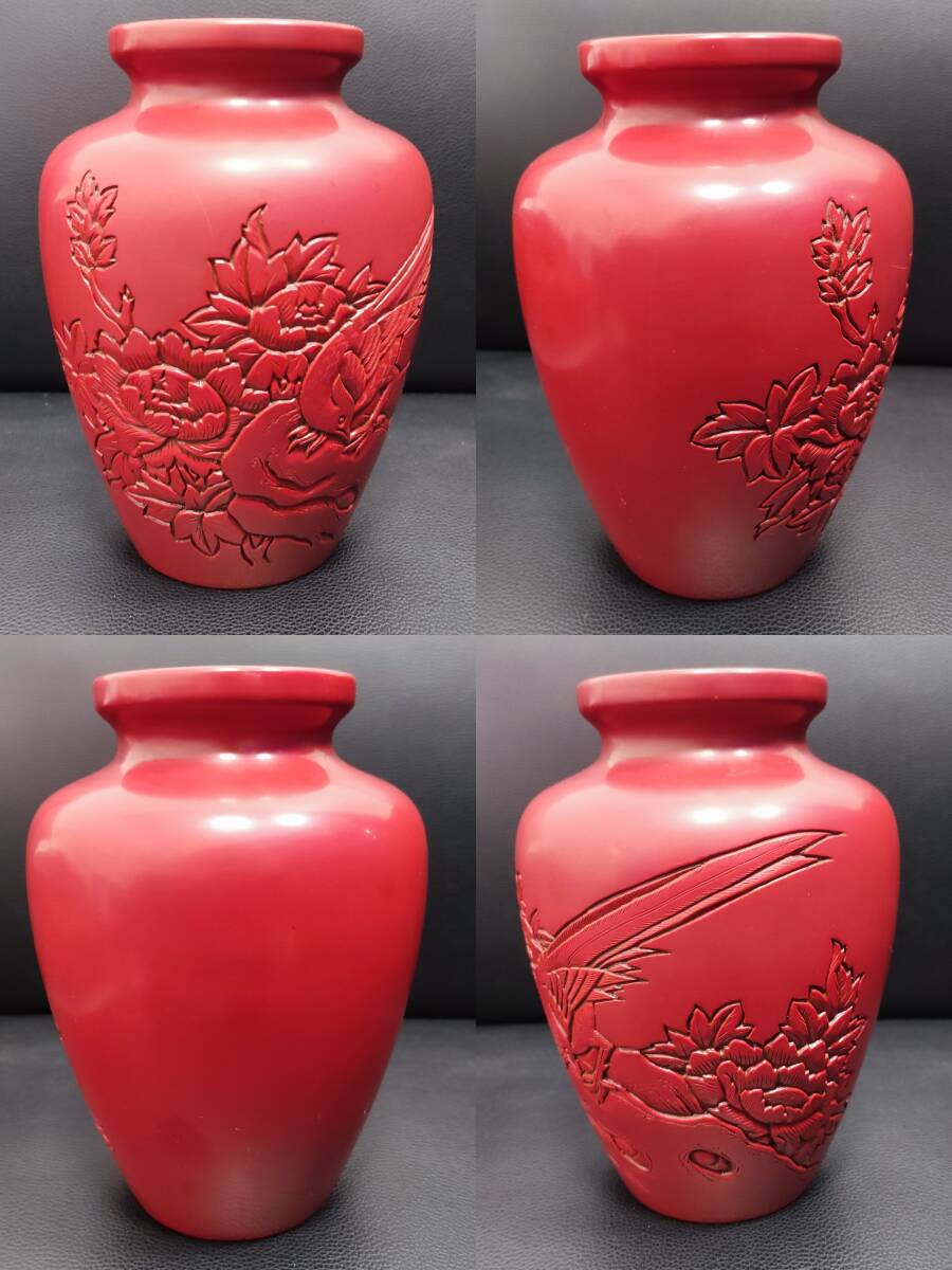 村上堆朱 3点まとめ 花瓶/丸盆/菓子鉢 木工芸 伝統工芸 村上特産 村上堆朱 3点まとめ 花瓶/丸盆/菓子鉢 木工芸 伝統工芸 村上特産