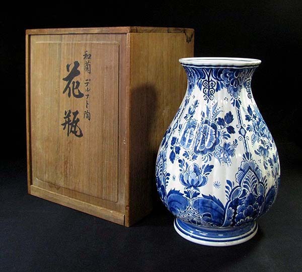本物保証☆和蘭.デルフト陶・花鳥模様花瓶(Delfts Blauw)☆17 本物保証☆和蘭.デルフト陶・花鳥模様花瓶(Delfts Blauw)☆17