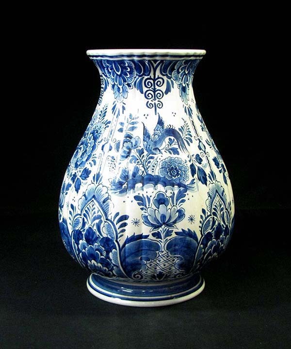 本物保証☆和蘭.デルフト陶・花鳥模様花瓶(Delfts Blauw)☆17 本物保証☆和蘭.デルフト陶・花鳥模様花瓶(Delfts Blauw)☆17
