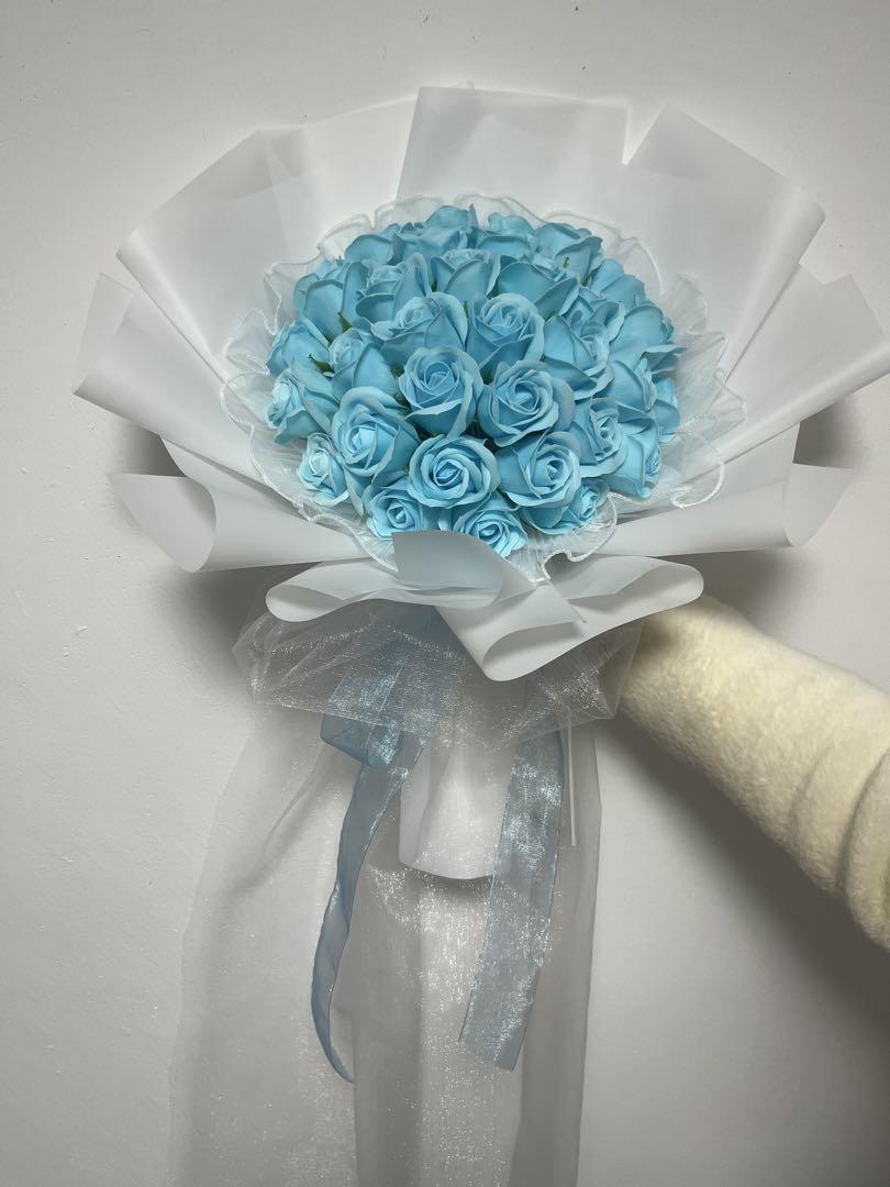 新作母の日 33本水色バラ枯れない結(jié)婚式卒業(yè)式インテリア造花花束ギフト