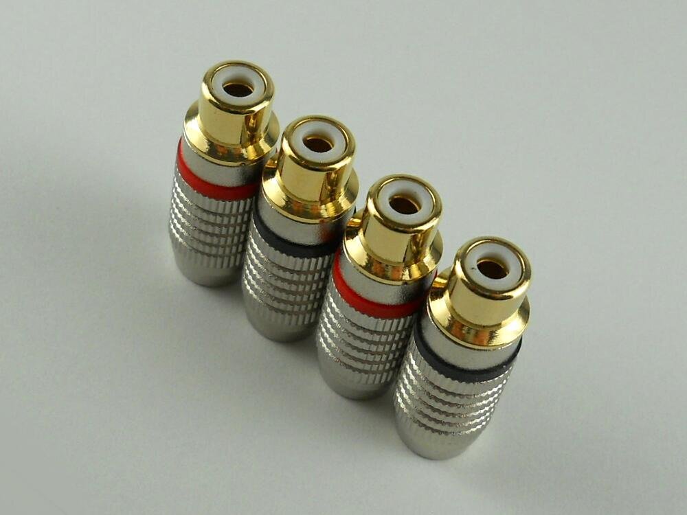 ★RCAジャック RCAプラグ RCAコネクタ ハンダ式 自作用 金メッキ シルバー 4本セット 【送料無(wú)料】