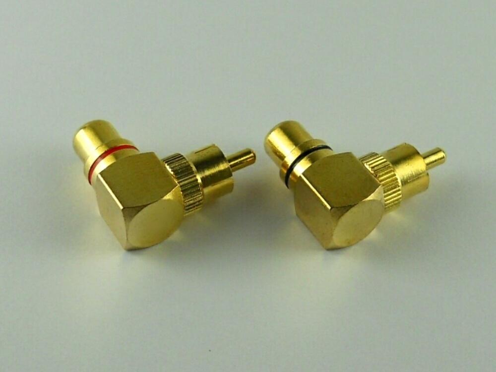 ★RCAプラグ RCAジャック RCA端子 ゴールド 24K 金メッキ L型変換アダプター レッド＆ブラック 2個セット【送料無料】