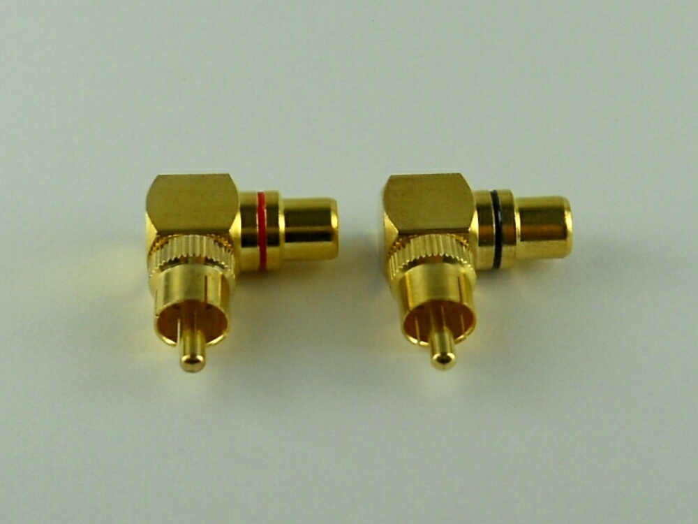 ★RCAプラグ RCAジャック RCA端子 ゴールド 24K 金メッキ L型変換アダプター レッド＆ブラック 2個セット【送料無料】
