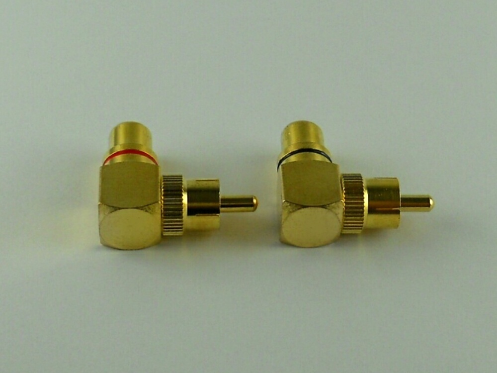 ★RCAプラグ RCAジャック RCA端子 ゴールド 24K 金メッキ L型変換アダプター レッド＆ブラック 2個セット【送料無料】