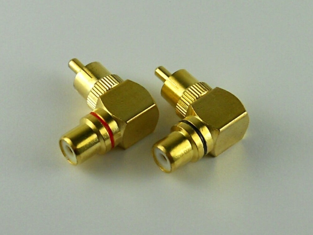 ★RCAプラグ RCAジャック RCA端子 ゴールド 24K 金メッキ L型変換アダプター レッド＆ブラック 2個セット【送料無料】