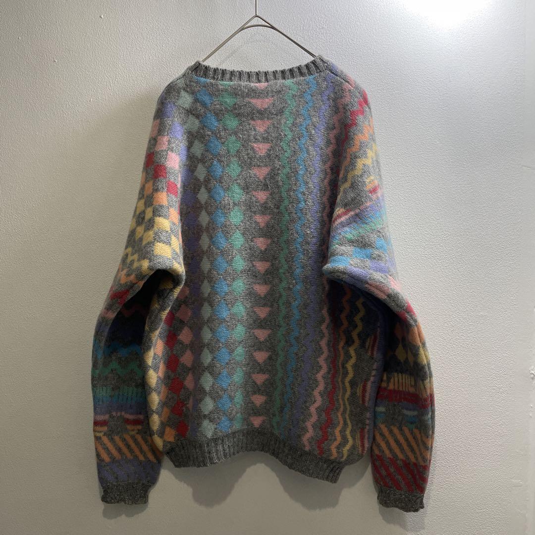 80s 90s ヨーロッパ ニット セーター アート 総柄 ユーロ L E591 80s 90s ヨーロッパ ニット セーター アート 総柄 ユーロ L E591
