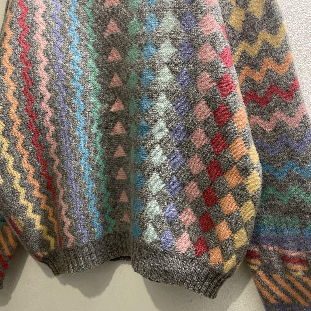 80s 90s ヨーロッパ ニット セーター アート 総柄 ユーロ L E591 80s 90s ヨーロッパ ニット セーター アート 総柄 ユーロ L E591