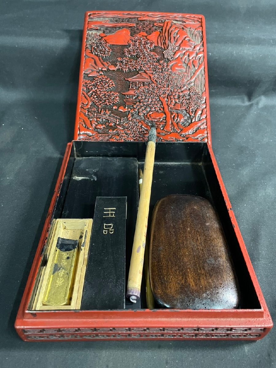 SA642 硯箱◇書道具◇鎌倉彫◇硯◇墨◇筆◇色々まとめて【1円 SA642 硯箱◇書道具◇鎌倉彫◇硯◇墨◇筆◇色々まとめて【1円