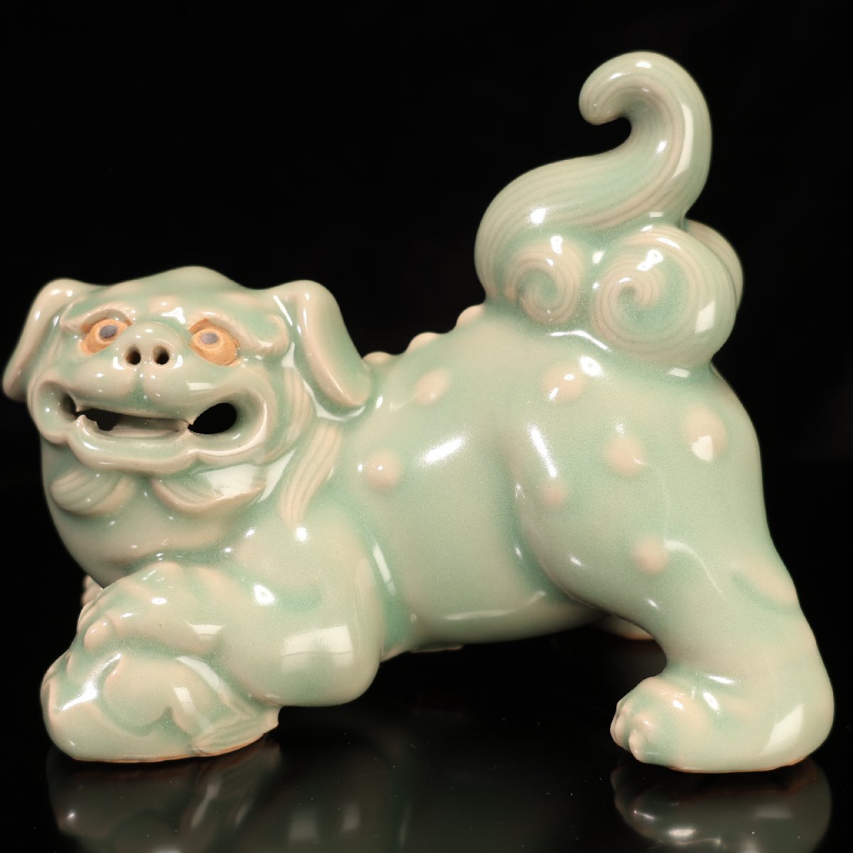 珍品堂】1円から C028 真葛香山 宮川香山 青磁獅子 置物 真葛焼 珍品堂】1円から C028 真葛香山 宮川香山 青磁獅子 置物 真葛焼