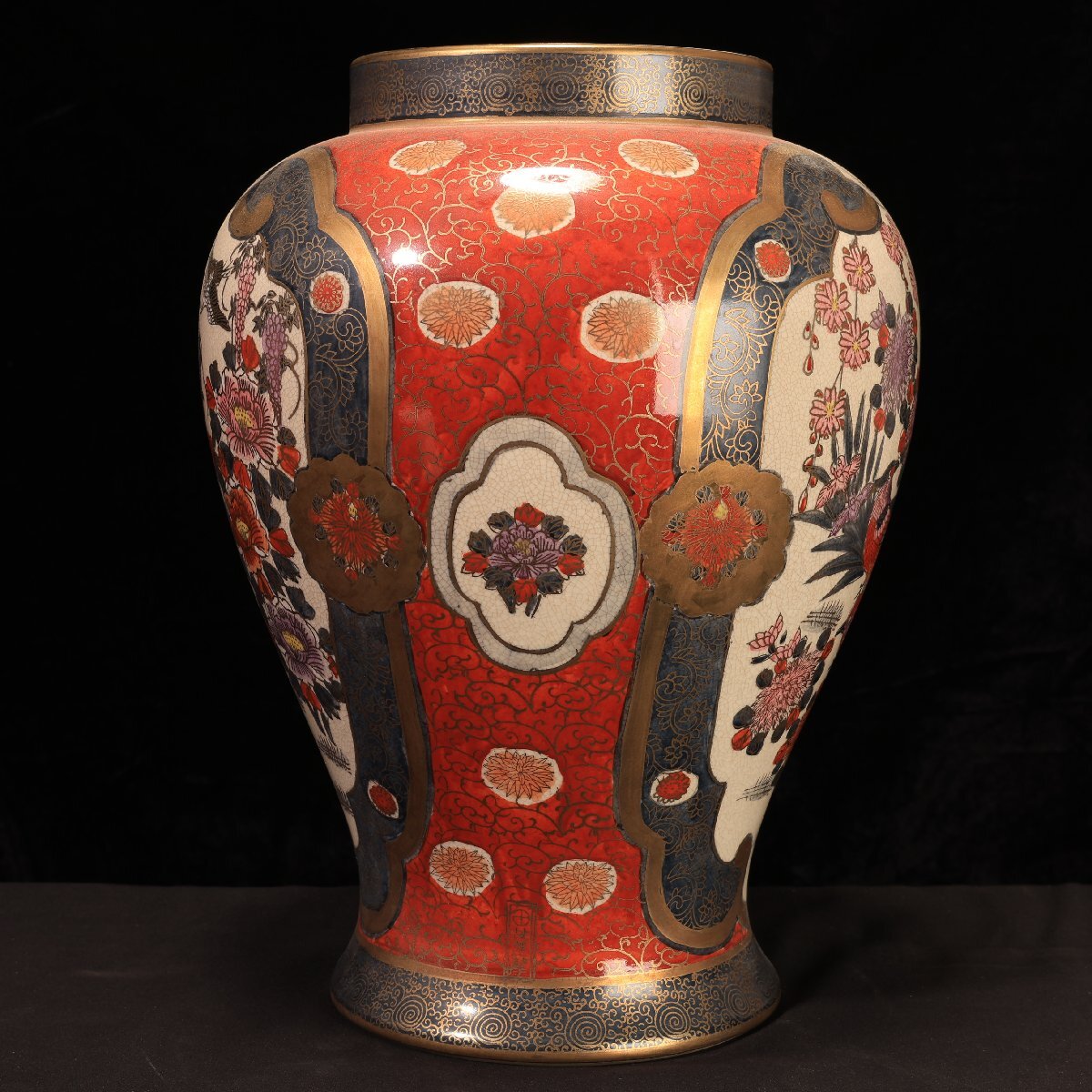 珍品堂】1円から C100 有田焼 古伊万里風 赤絵金彩鳳凰文 花瓶
