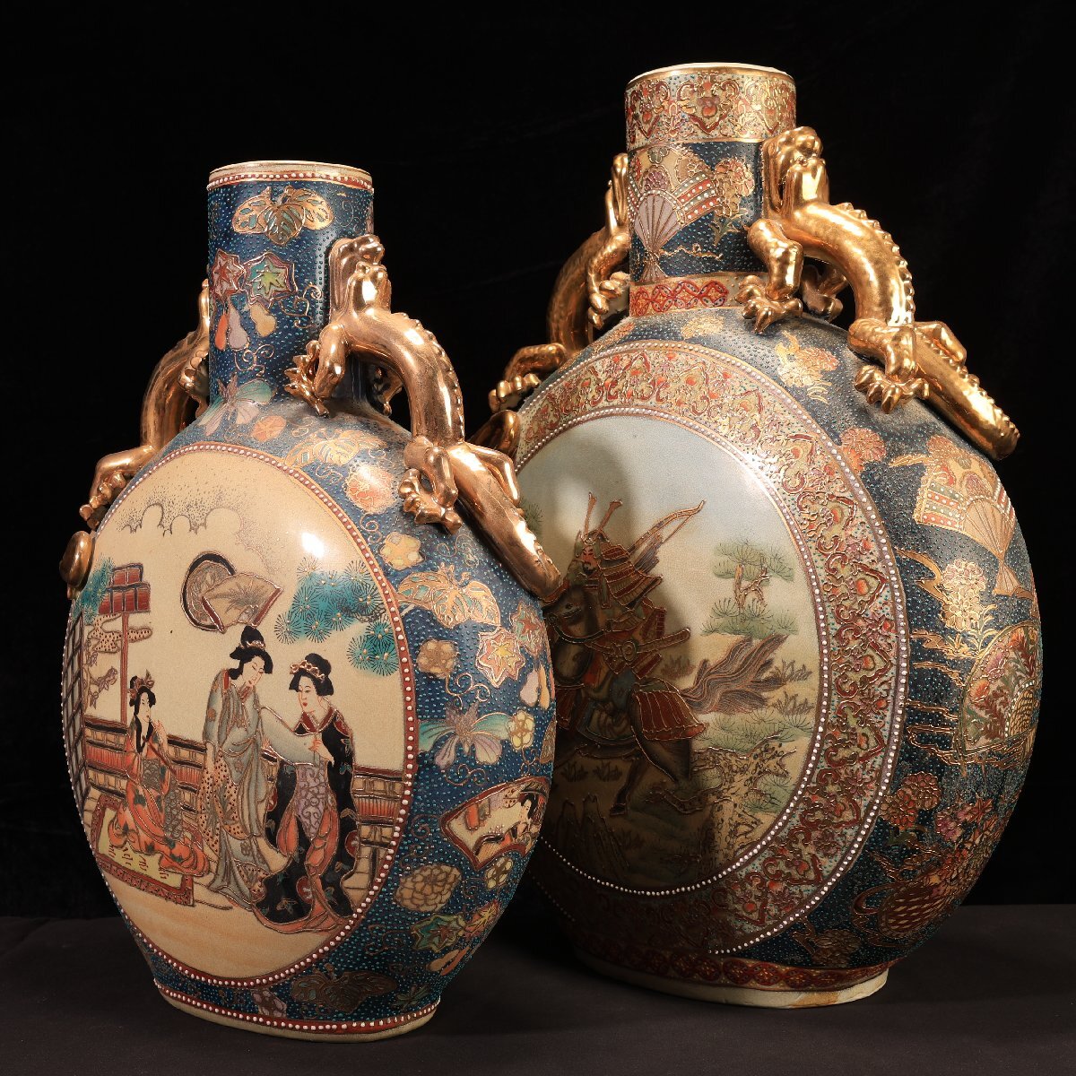 珍品堂】1円 B082 薩摩焼 金彩人物戦国図と美人絵 2点 飾り壺 珍品堂】1円 B082 薩摩焼 金彩人物戦国図と美人絵 2点 飾り壺