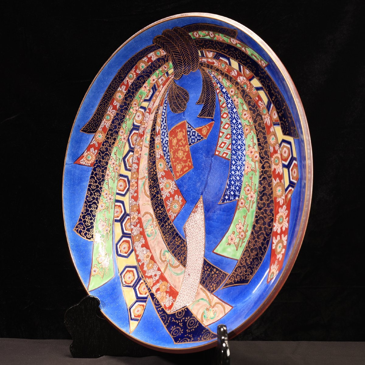 珍品堂】1円から D032 有田焼 哲山作 のし絵 皿 大皿 飾皿 和 珍品堂】1円から D032 有田焼 哲山作 のし絵 皿 大皿 飾皿 和
