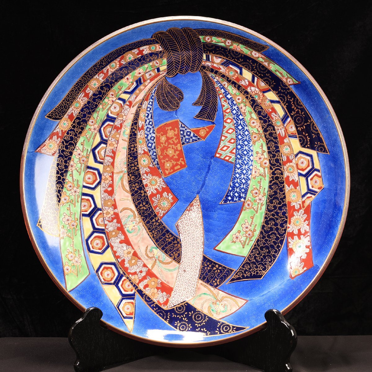 珍品堂】1円から D032 有田焼 哲山作 のし絵 皿 大皿 飾皿 和 珍品堂】1円から D032 有田焼 哲山作 のし絵 皿 大皿 飾皿 和
