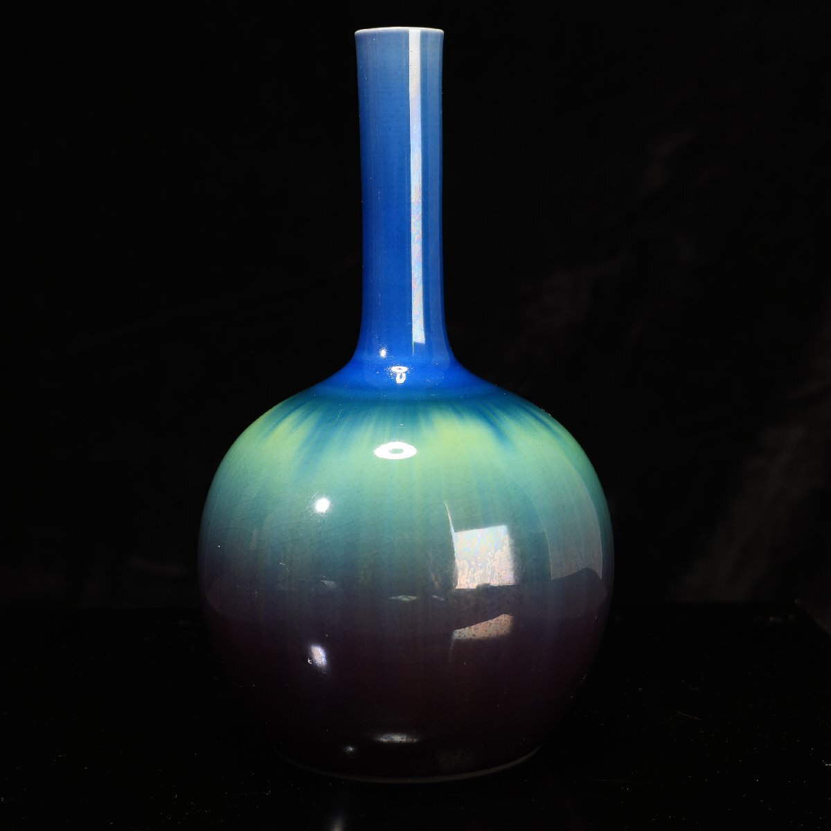 珍品堂】1円から C055 九谷焼 三代徳田八十吉 釉変色 花瓶 花入 珍品堂】1円から C055 九谷焼 三代徳田八十吉 釉変色 花瓶 花入