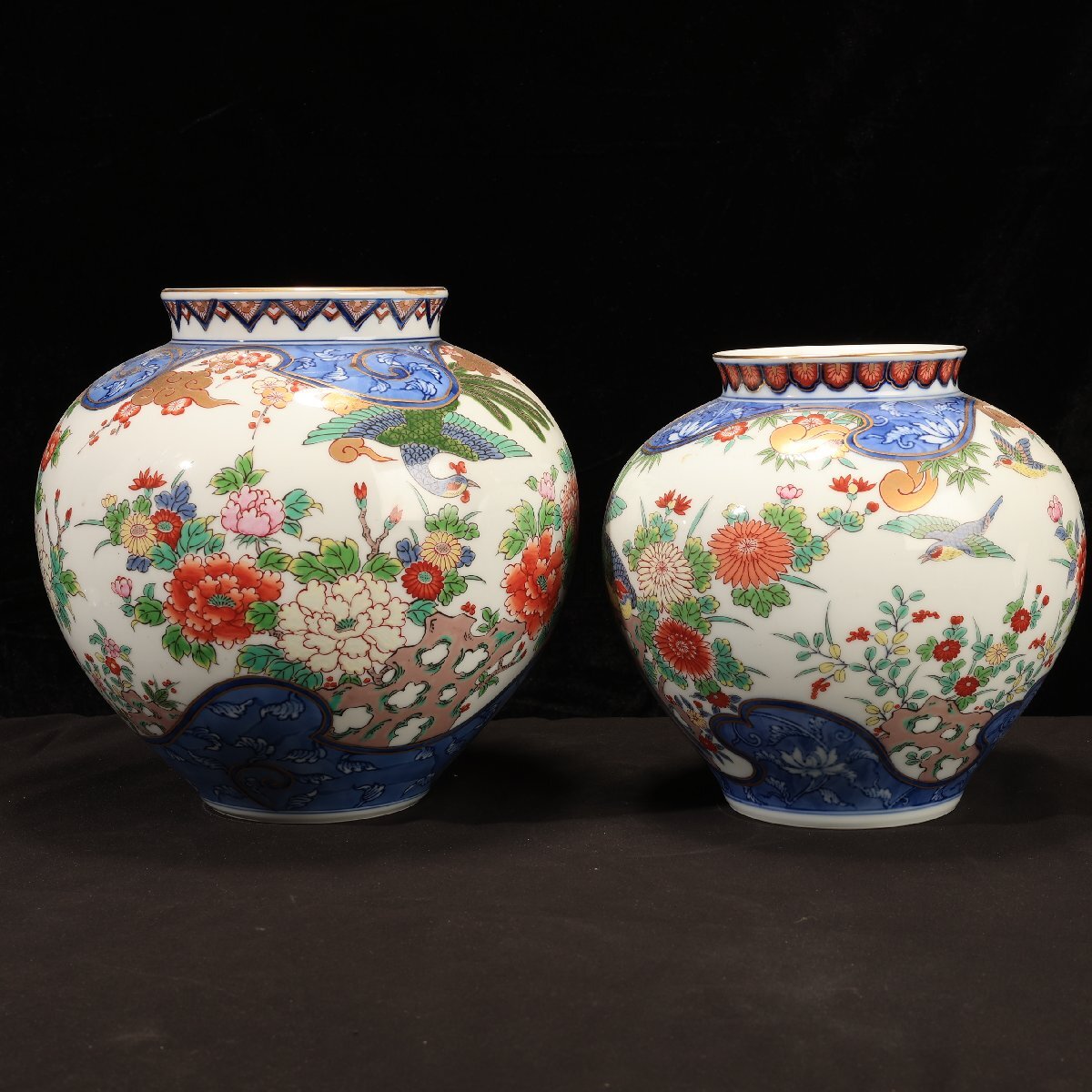 珍品堂】1円から E026 有田焼 弥右衛門 花鳥絵花瓶 壺 2個