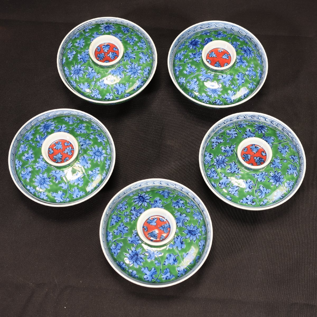 珍品堂】1円から E006 有田焼 源右衛門 緑彩唐草飯碗 5点 懐石 珍品堂】1円から E006 有田焼 源右衛門 緑彩唐草飯碗 5点 懐石
