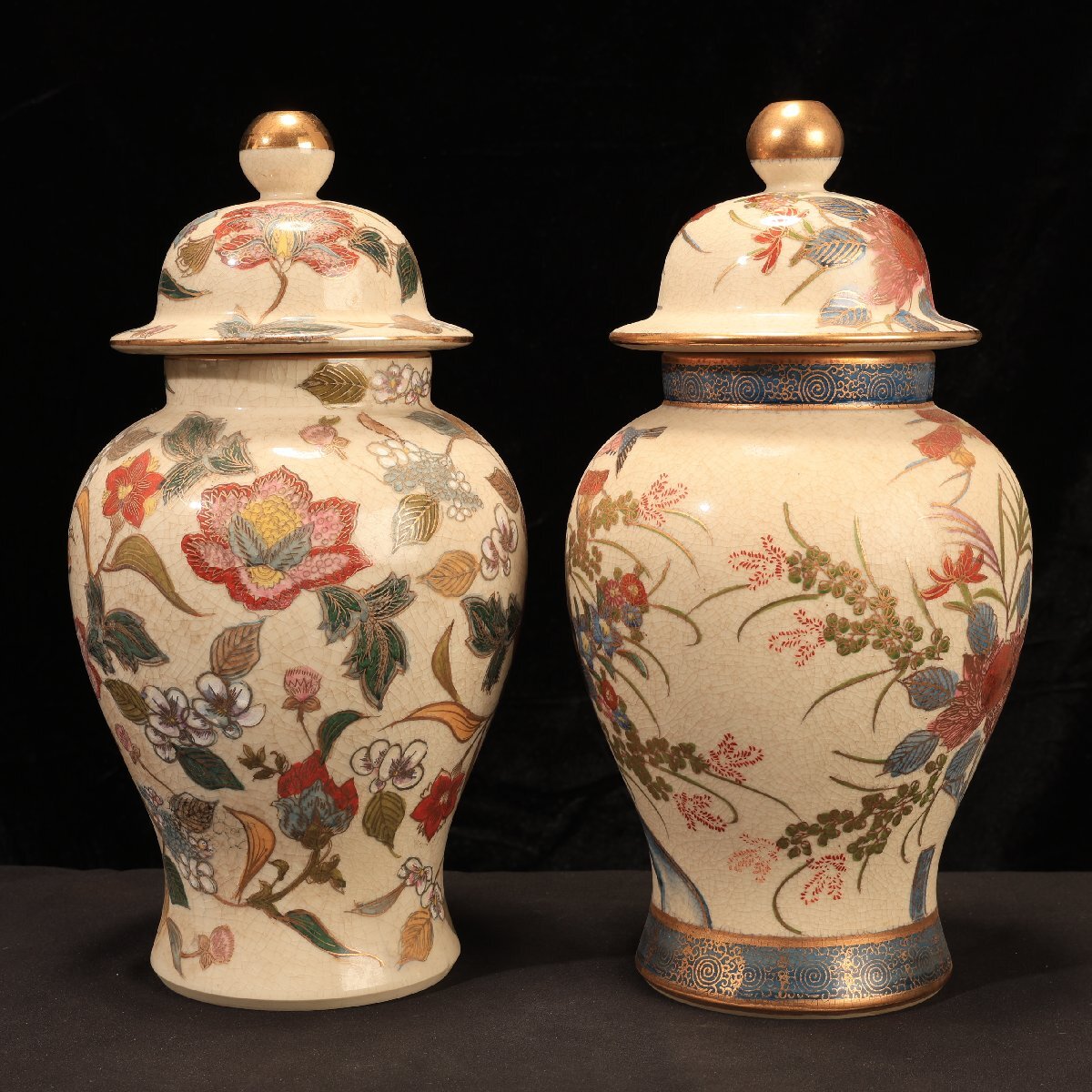 珍品堂】1円から E023 薩摩焼 金彩牡丹絵ペア2点 沈香壺 蓋付 珍品堂】1円から E023 薩摩焼 金彩牡丹絵ペア2点 沈香壺 蓋付