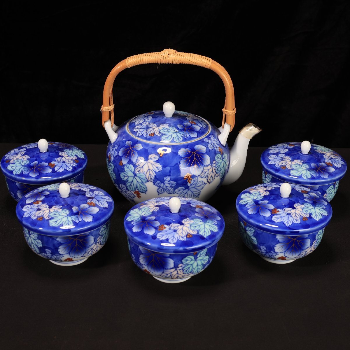 珍品堂】1円から C060 有田焼 深川製磁 赤絵葡萄 急須湯呑 茶器 珍品堂】1円から C060 有田焼 深川製磁 赤絵葡萄 急須湯呑 茶器