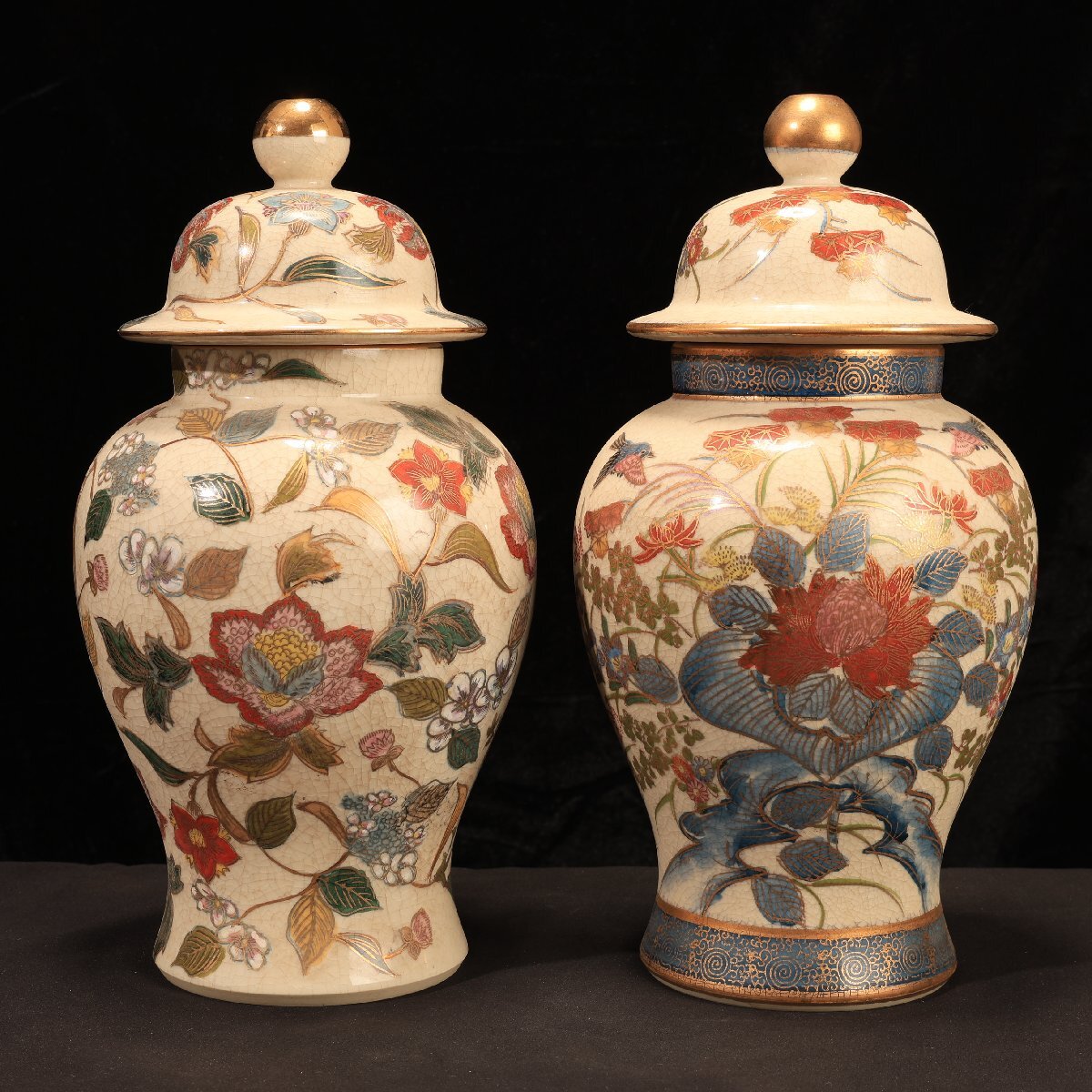 珍品堂】1円から E023 薩摩焼 金彩牡丹絵ペア2点 沈香壺 蓋付 珍品堂】1円から E023 薩摩焼 金彩牡丹絵ペア2点 沈香壺 蓋付